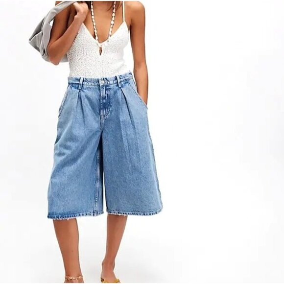 Free People CRVY Antonia Crop Denim Jean Shorts Women 27 Boho Jorts 90s Retro